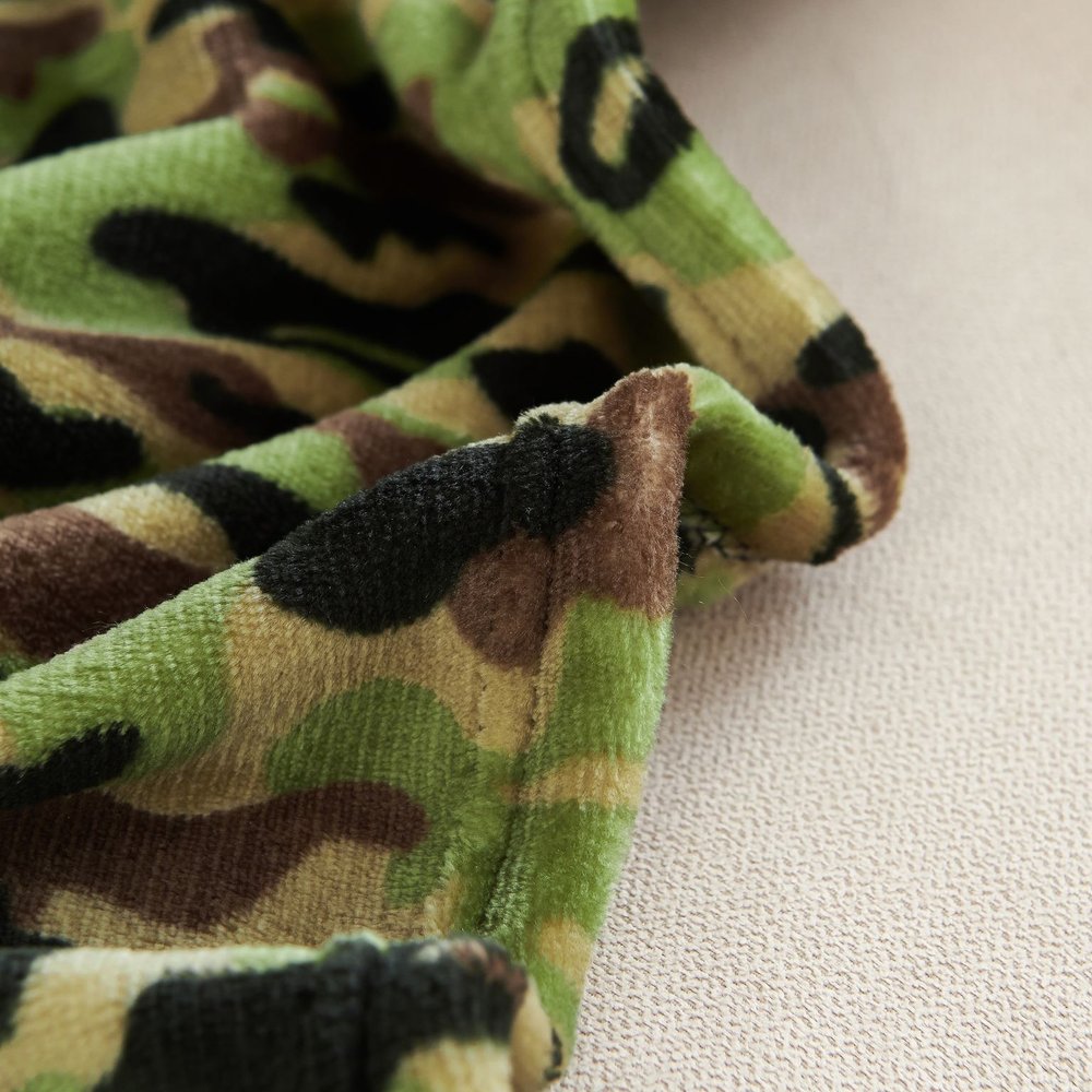 50" X 60" Green and Black Velvet Camouflage Plush Throw Blanket