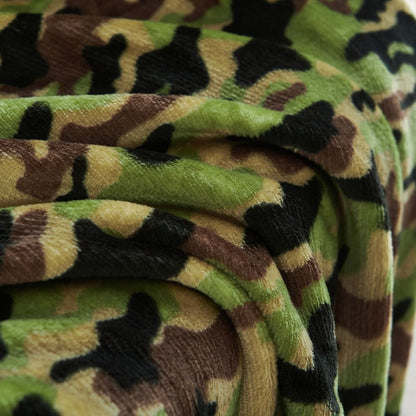 50" X 60" Green and Black Velvet Camouflage Plush Throw Blanket