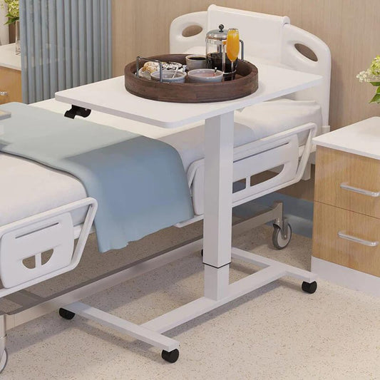 Adjustable White Wood and Stainless Steel Rolling Standing Desk