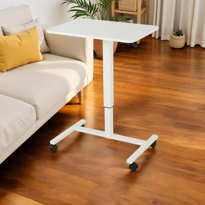 Adjustable White Wood and Stainless Steel Rolling Standing Desk