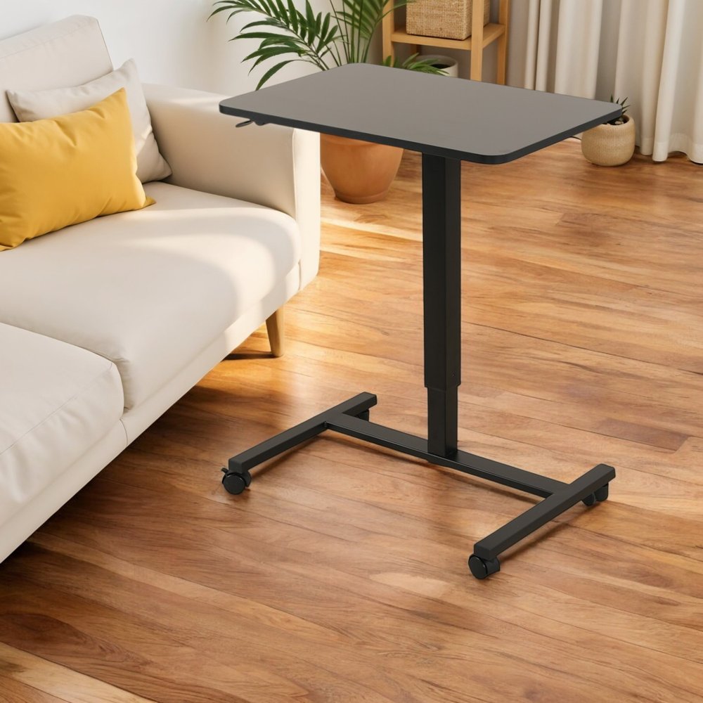 Adjustable Black Wood and Stainless Steel Rolling Standing Desk