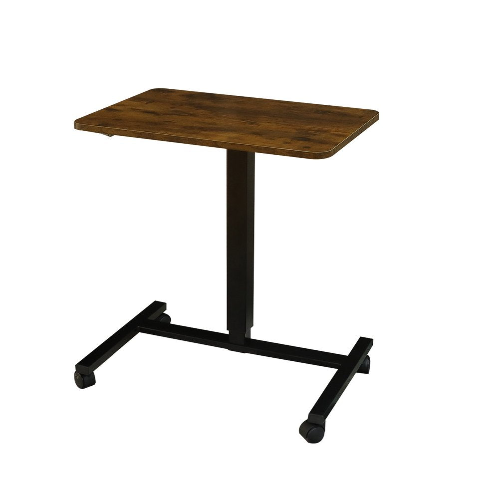 Adjustable Brown and Black Wood and Stainless Steel Rolling Standing Desk