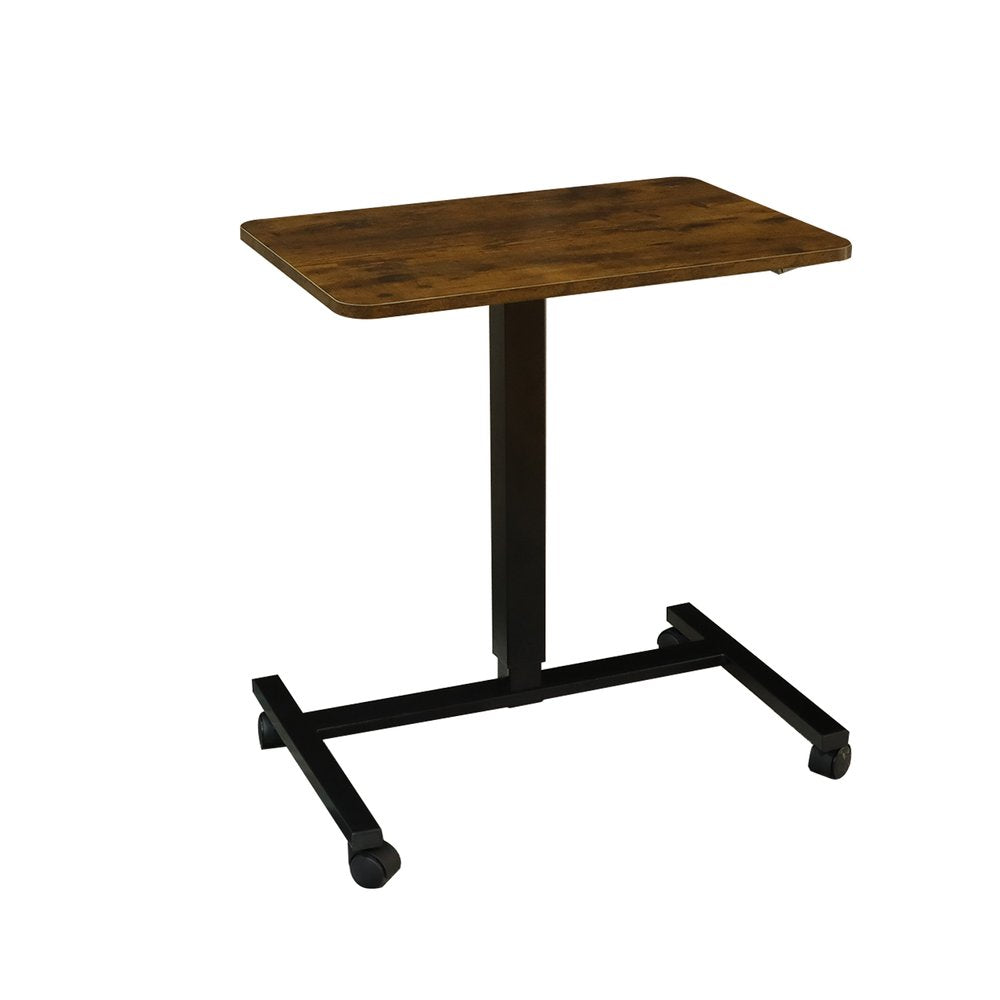 Adjustable Brown and Black Wood and Stainless Steel Rolling Standing Desk