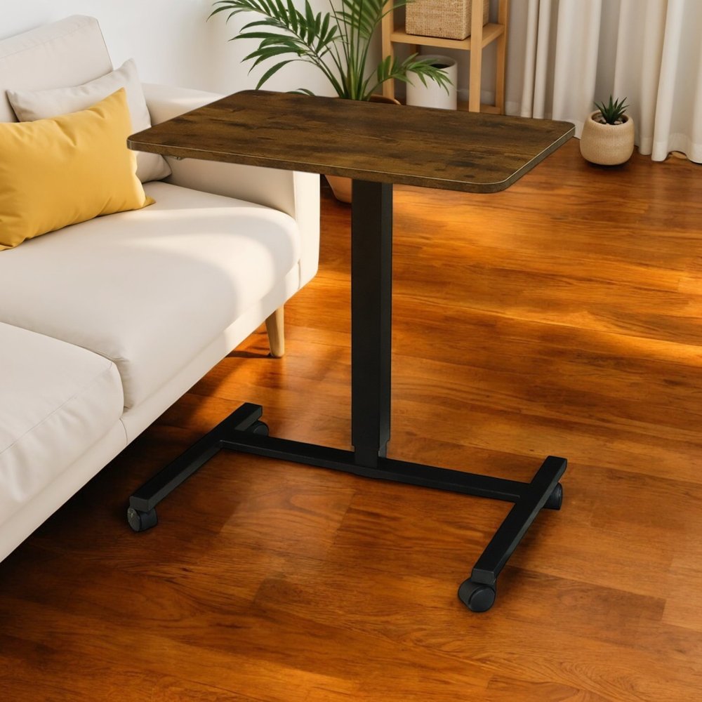 Adjustable Brown and Black Wood and Stainless Steel Rolling Standing Desk