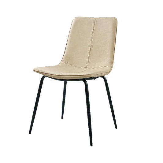 Set of Two Beige and Black Upholstered Faux Leather Dining Side Chairs