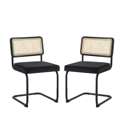 Set of Two Black Upholstered Velvet Dining Side Chairs