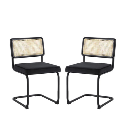 Set of Two Black Upholstered Velvet Dining Side Chairs
