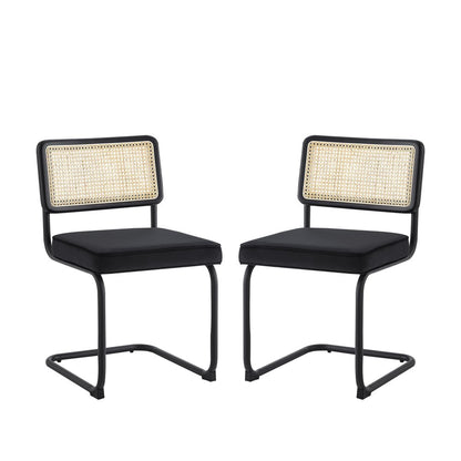 Set of Two Black Upholstered Velvet Dining Side Chairs