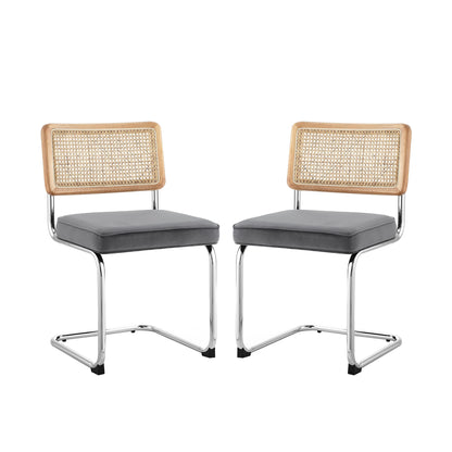 Set of Two Black Upholstered Velvet Dining Side Chairs