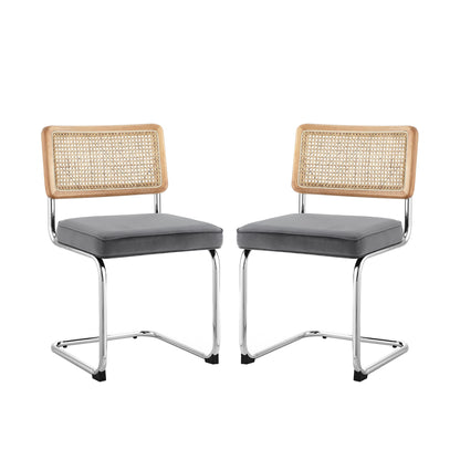 Set of Two Black Upholstered Velvet Dining Side Chairs