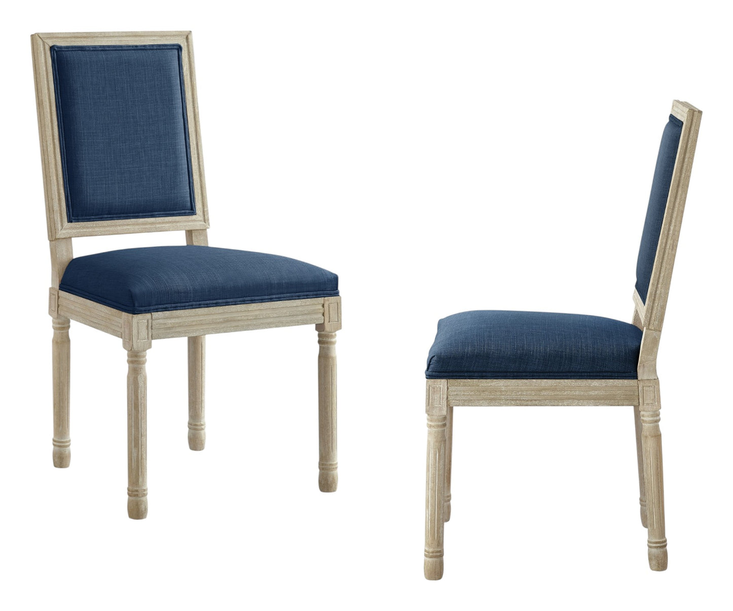 Set of Two Beige and Brown Upholstered Linen Dining Side Chairs