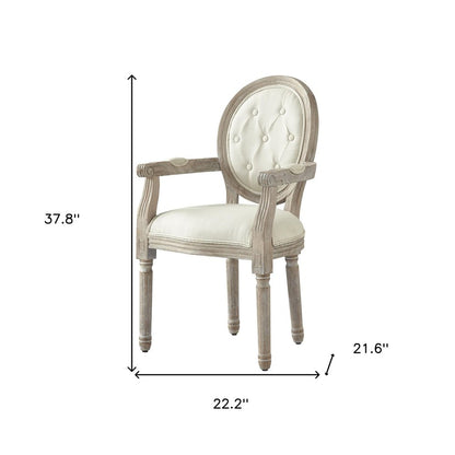 Tufted Cream and Brown Upholstered Linen Dining Arm Chair
