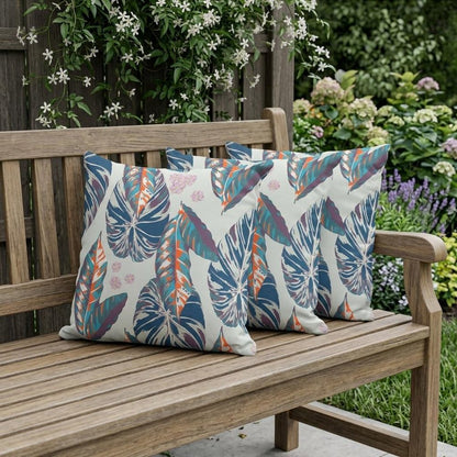 Set of Three 16" X 16" Blue and Gray Botanical Indoor Outdoor Throw Pillow