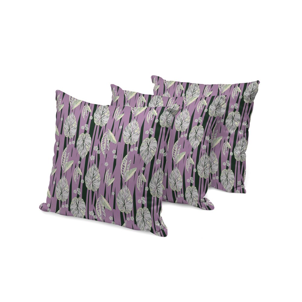 Set of Three 16" X 16" Pink and Black Botanical Indoor Outdoor Throw Pillow
