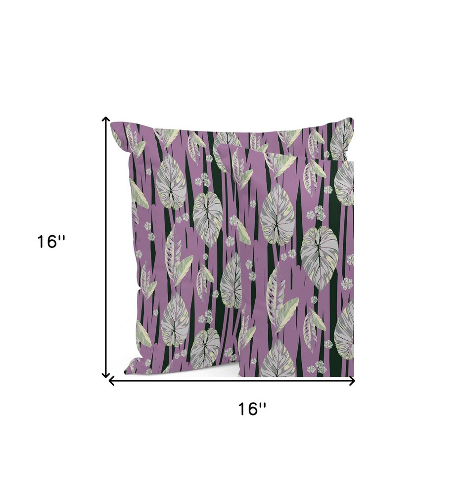 Set of Three 16" X 16" Pink and Black Botanical Indoor Outdoor Throw Pillow
