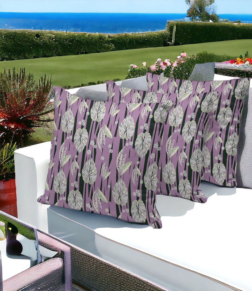 Set of Three 16" X 16" Pink and Black Botanical Indoor Outdoor Throw Pillow