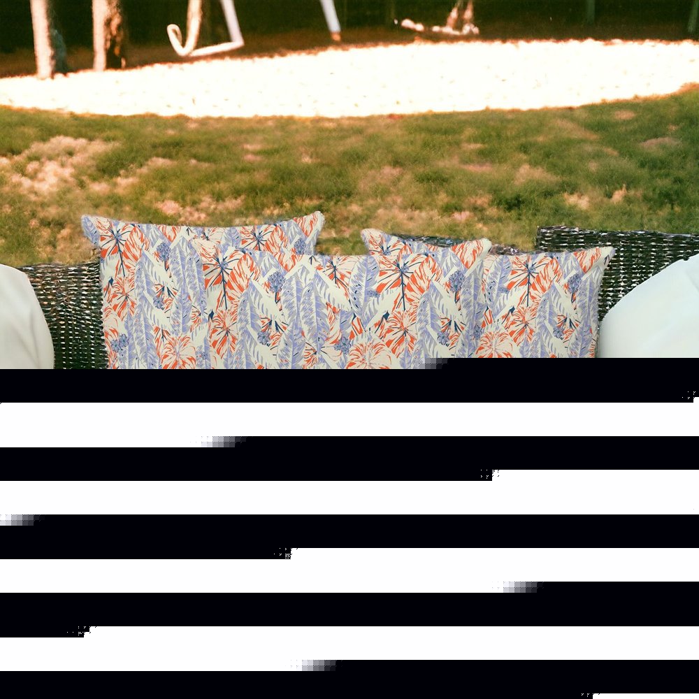 Set of Three 16" X 16" Orange and Ivory Botanical Indoor Outdoor Throw Pillow