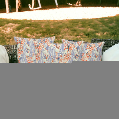 Set of Three 16" X 16" Orange and Ivory Botanical Indoor Outdoor Throw Pillow