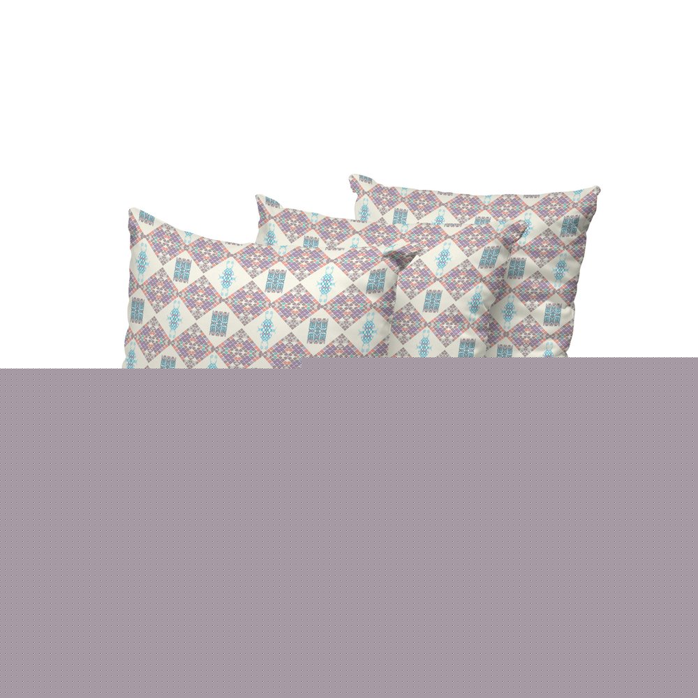 Set of Three 16" Pink and White Geometric Indoor Outdoor Throw