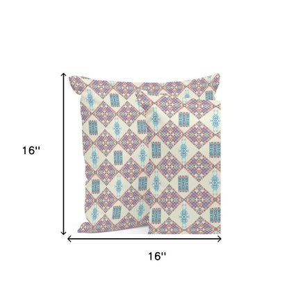 Set of Three 16" Pink and White Geometric Indoor Outdoor Throw