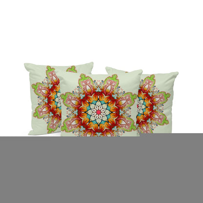 Set of Three 16" X 16" Green and Pink Abstract Indoor Outdoor Throw Pillow