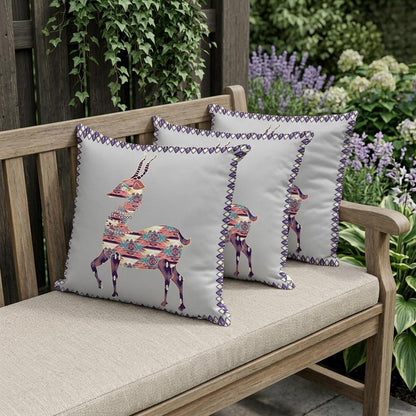 Set of Three 16" X 16" Gray and Purple Deer Indoor Outdoor Throw Pillow