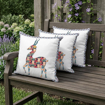 Set of Three 16" X 16" Red and White Deer Indoor Outdoor Throw Pillow