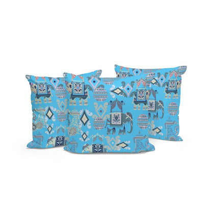 Set of Three 16" X 16" Blue and Gray Elephant Abstract Indoor Outdoor Throw Pillow