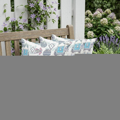 Set of Three 16" X 16" Beige and Blue Elephant Abstract Indoor Outdoor Throw Pillow