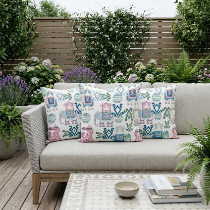 Set of Three 16" X 16" Pink and White Elephant Abstract Indoor Outdoor Throw Pillow