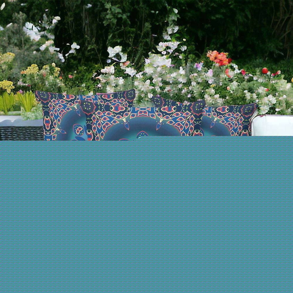 Set of Three 16" X 16" Blue and Pink Abstract Indoor Outdoor Throw