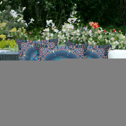 Set of Three 16" X 16" Blue and Pink Abstract Indoor Outdoor Throw