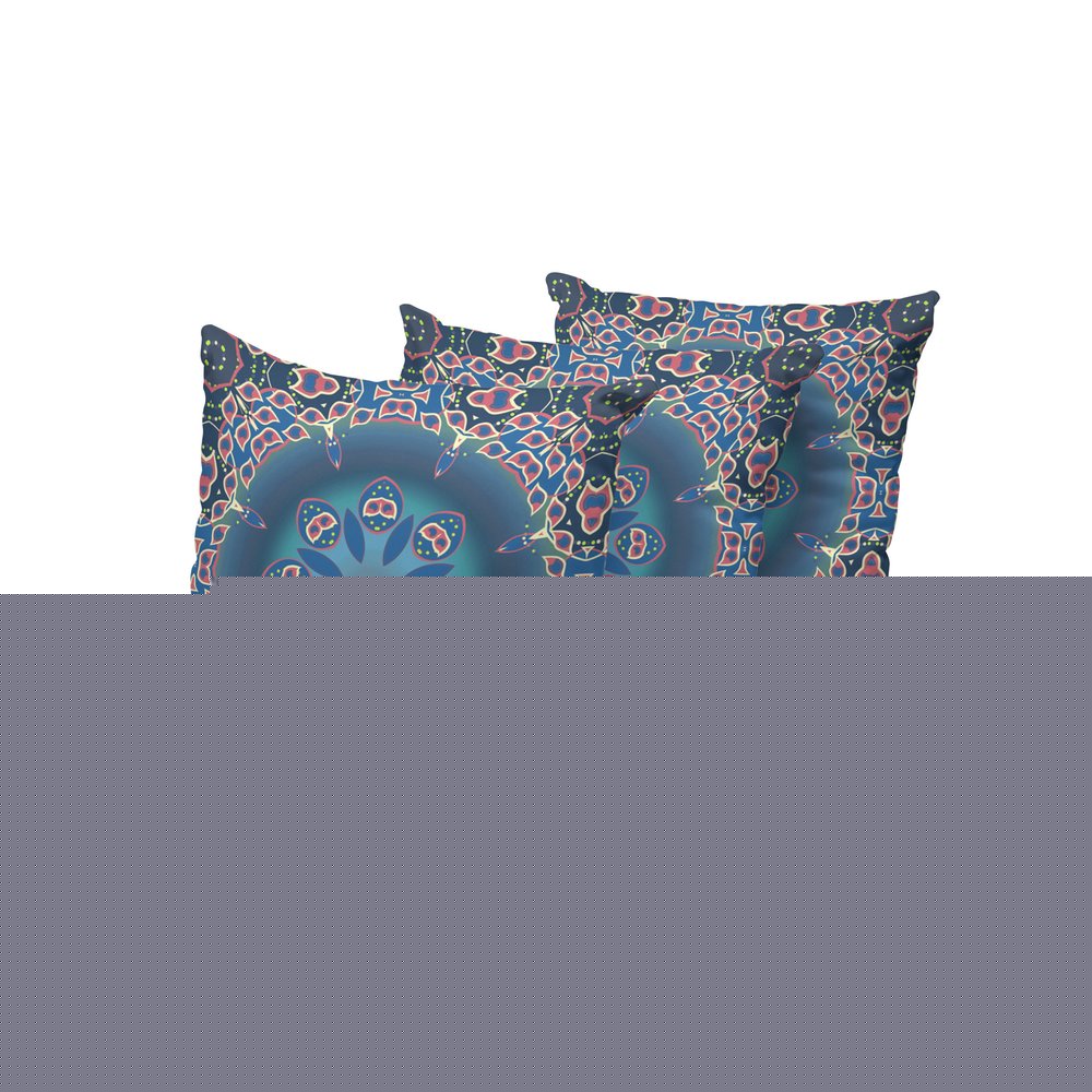 Set of Three 16" X 16" Blue and Pink Abstract Indoor Outdoor Throw