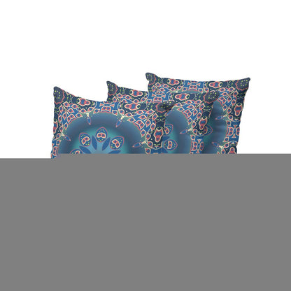 Set of Three 16" X 16" Blue and Pink Abstract Indoor Outdoor Throw