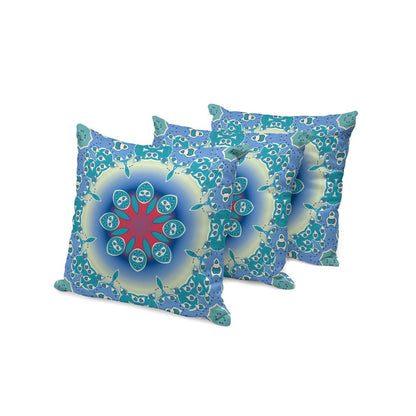 Set of Three Blue and Green Abstract Indoor Outdoor Throw Pillow
