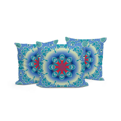Set of Three Blue and Green Abstract Indoor Outdoor Throw Pillow