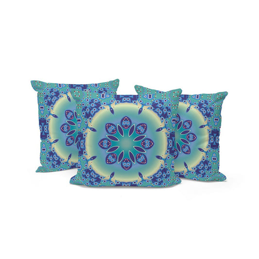 Set of Three Blue and Purple Abstract Indoor Outdoor Throw Pillow
