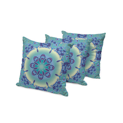 Set of Three Blue and Purple Abstract Indoor Outdoor Throw Pillow