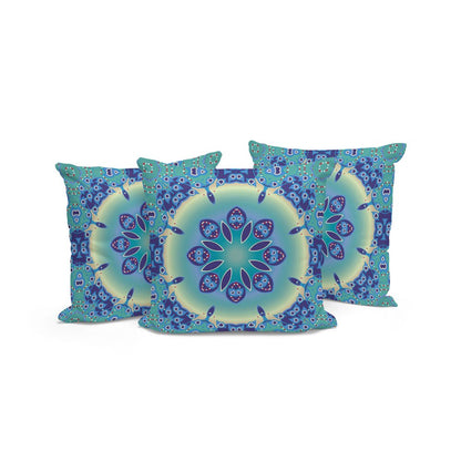 Set of Three Blue and Purple Abstract Indoor Outdoor Throw Pillow