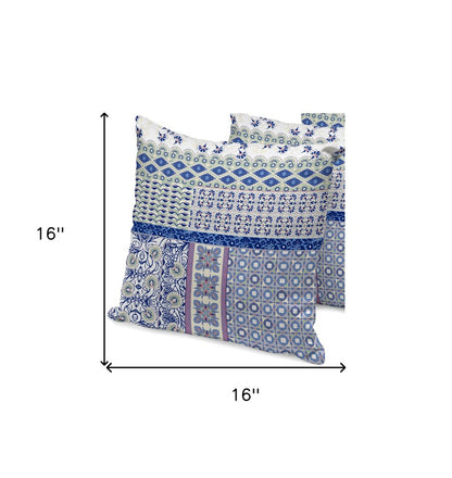 Set of Three 16" X 16" Pink and White Botanical Indoor Outdoor Throw Pillow