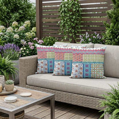 Set of Three 16" X 16" Yellow and White Botanical Indoor Outdoor Throw Pillow