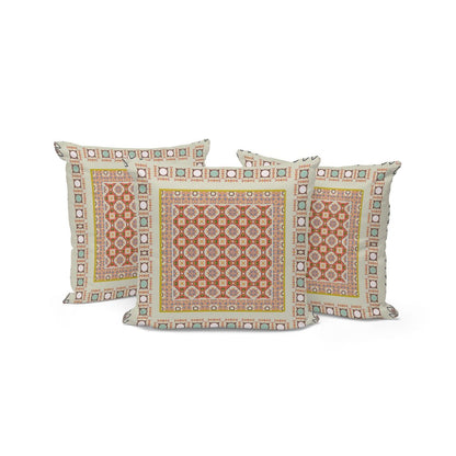 Set of Three Orange and White Botanical Indoor Outdoor Throw Pillow