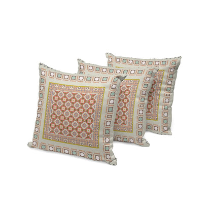 Set of Three Orange and White Botanical Indoor Outdoor Throw Pillow