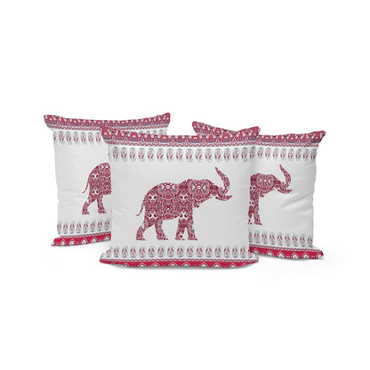 Set of Three 16" Red and White Elephant Does Not Apply Paisley Indoor Outdoor Throw Pillow