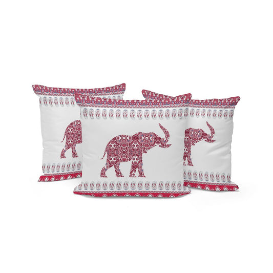 Set of Three 16" Red and White Elephant Does Not Apply Paisley Indoor Outdoor Throw Pillow
