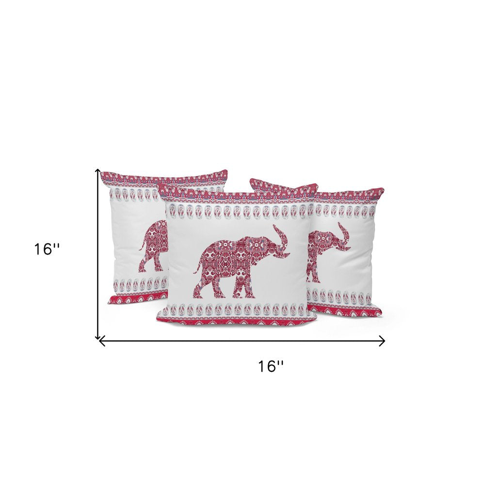 Set of Three 16" Red and White Elephant Does Not Apply Paisley Indoor Outdoor Throw Pillow