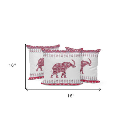 Set of Three 16" Red and White Elephant Does Not Apply Paisley Indoor Outdoor Throw Pillow