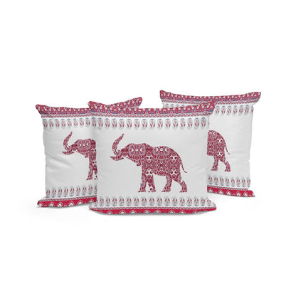 Set of Three 16" Red and White Elephant Does Not Apply Paisley Indoor Outdoor Throw Pillow