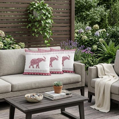 Set of Three 16" Red and White Elephant Does Not Apply Paisley Indoor Outdoor Throw Pillow