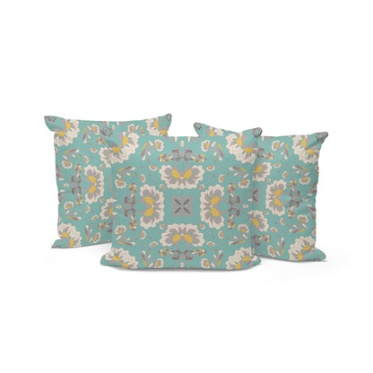 Set of Three Green and White Botanical Indoor Outdoor Throw Pillow